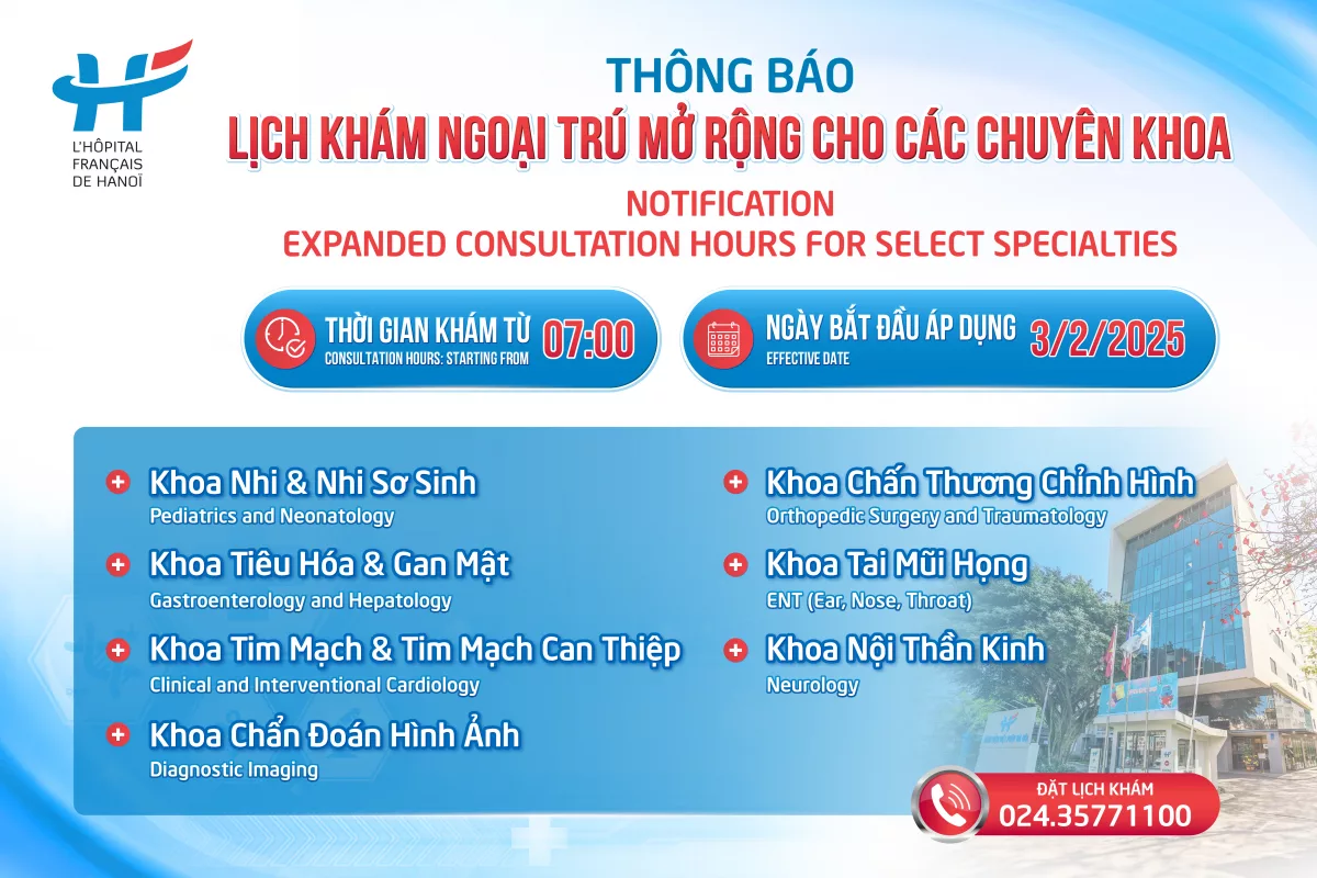 BỆNH VIỆN VIỆT PHÁP HÀ NỘI MỞ RỘNG LỊCH KHÁM NGOẠI TRÚ TỪ 7H00